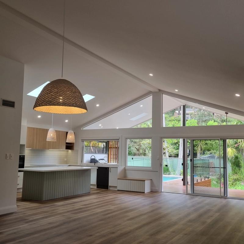 Kitchen and living area wide view – Bensville renovation